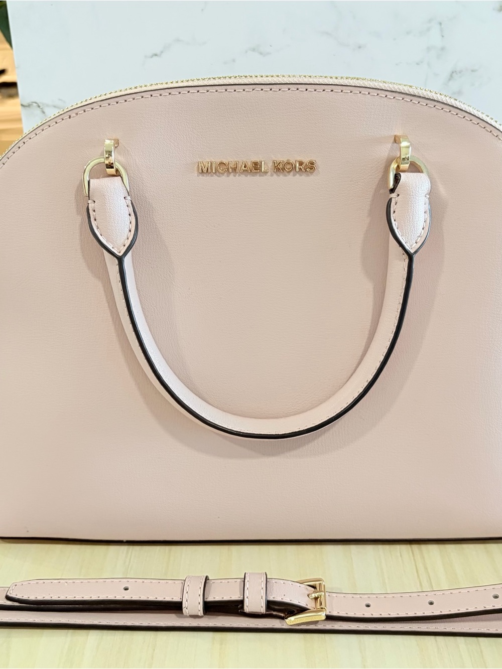 Michael Kors Pale Pink Dome Satchel with Gold Hardware